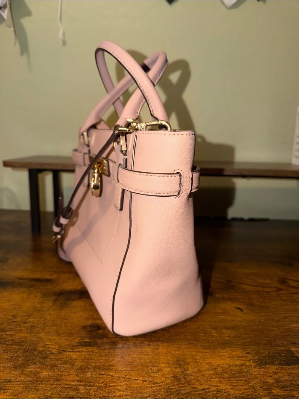 Michael Kors Pale Pink Saffiano Leather Satchel with Gold Hardware